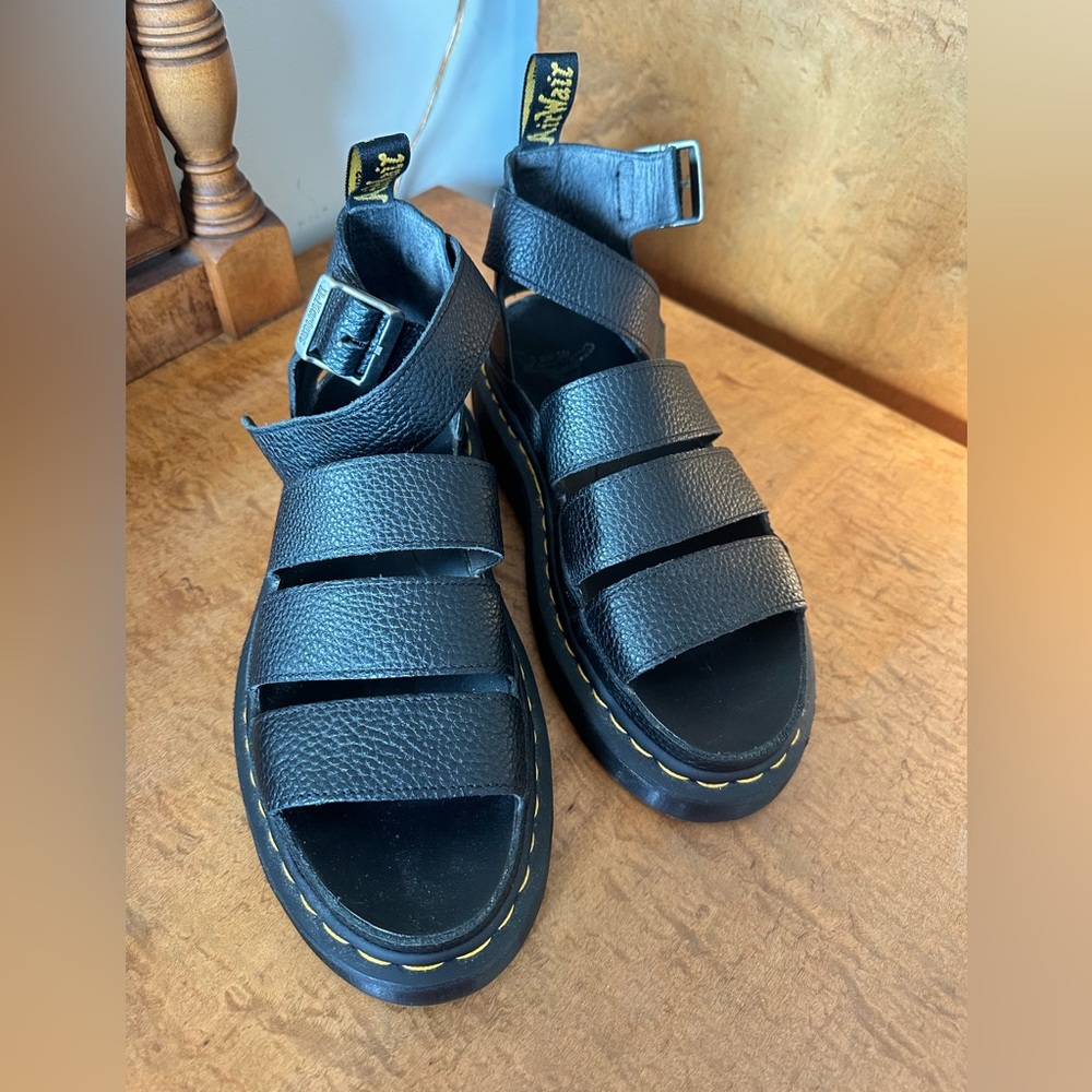 Dr. Martens Black Clarissa II Milled Nappa Leather Sandals in size USW9
